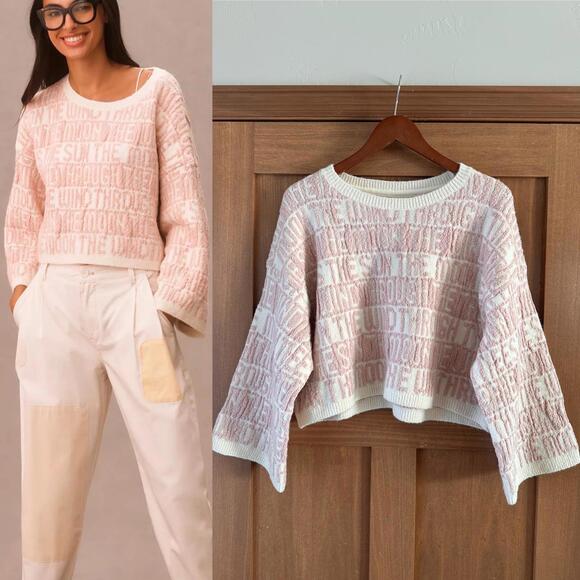 Anthropologie Late Summer Flowers Graphic Cropped Wide Sleeve Sweater Women’s XS